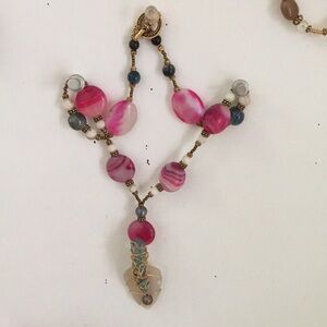 Pink Agate and Aqua Aura Quartz Copper Wired Handmade One of a Kind Necklace